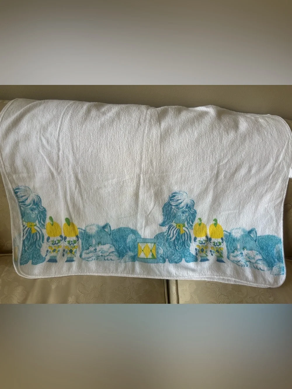 Vintage Kitten Puppy Baby Receiving Blanket Toy Soldier 43.5” x 23.5”